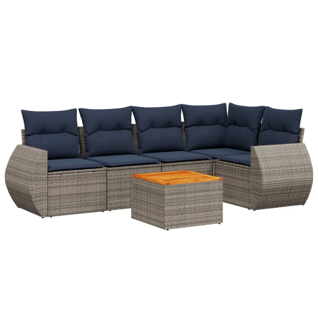 Ensemble de canapé de jardin 6 pcs avec coussins gris résine tressée