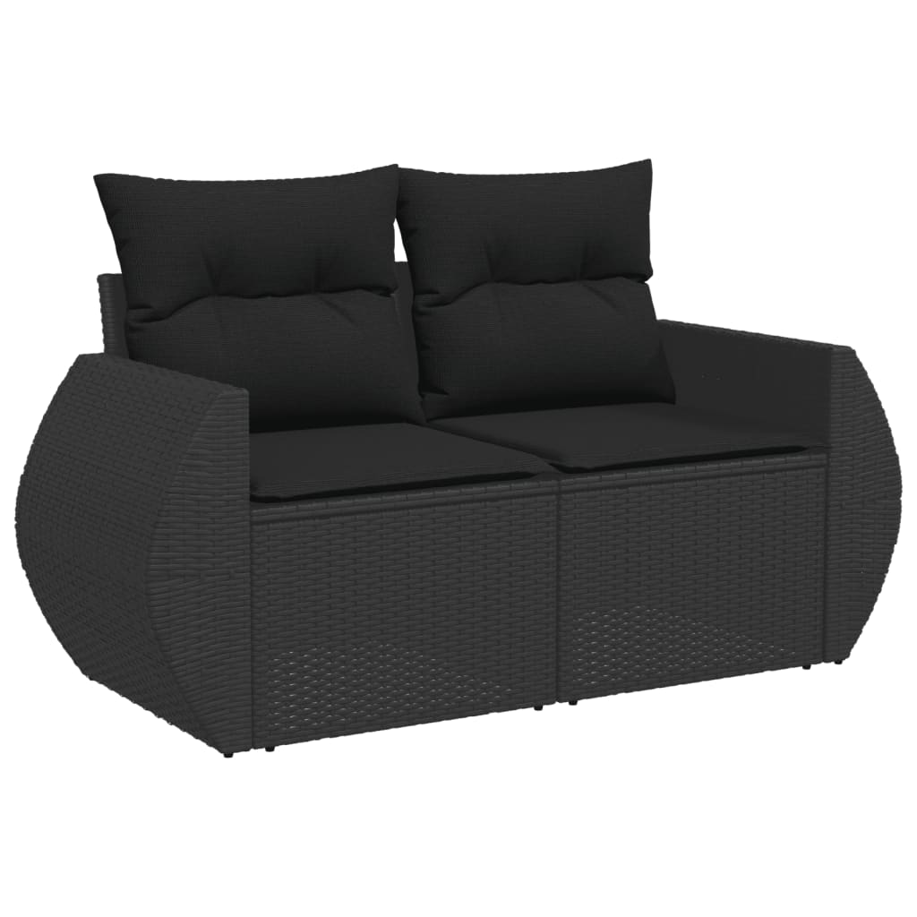 Salon de jardin 7 pcs avec coussins noir résine tressée