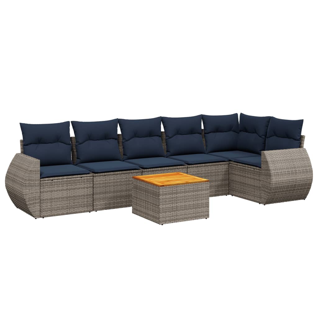 Ensemble de canapé de jardin 7 pcs avec coussins gris résine tressée