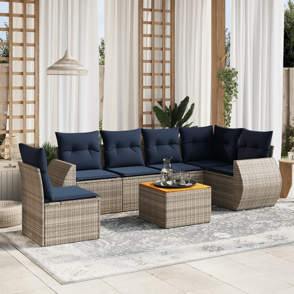 Ensemble de canapé de jardin 7 pcs avec coussins gris résine tressée