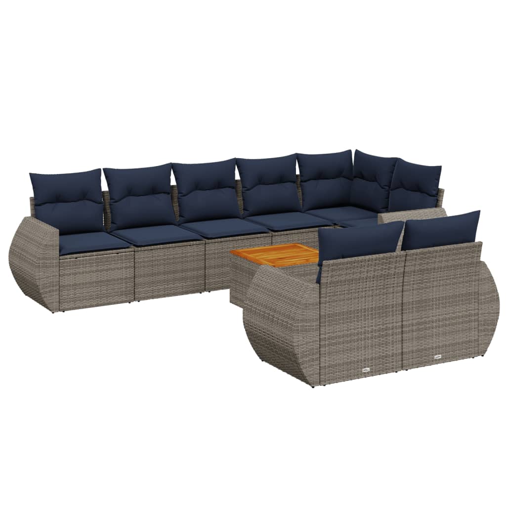 Ensemble de canapé de jardin 9 pcs avec coussins gris résine tressée