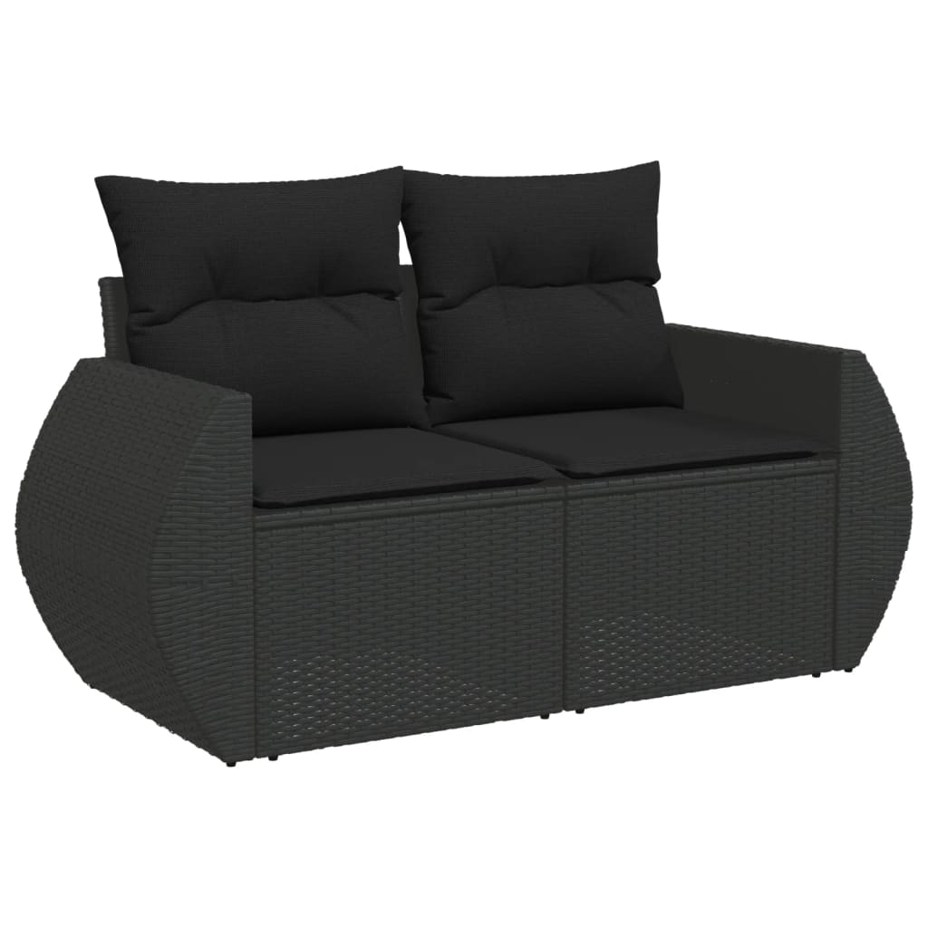 Salon de jardin 7 pcs avec coussins noir résine tressée