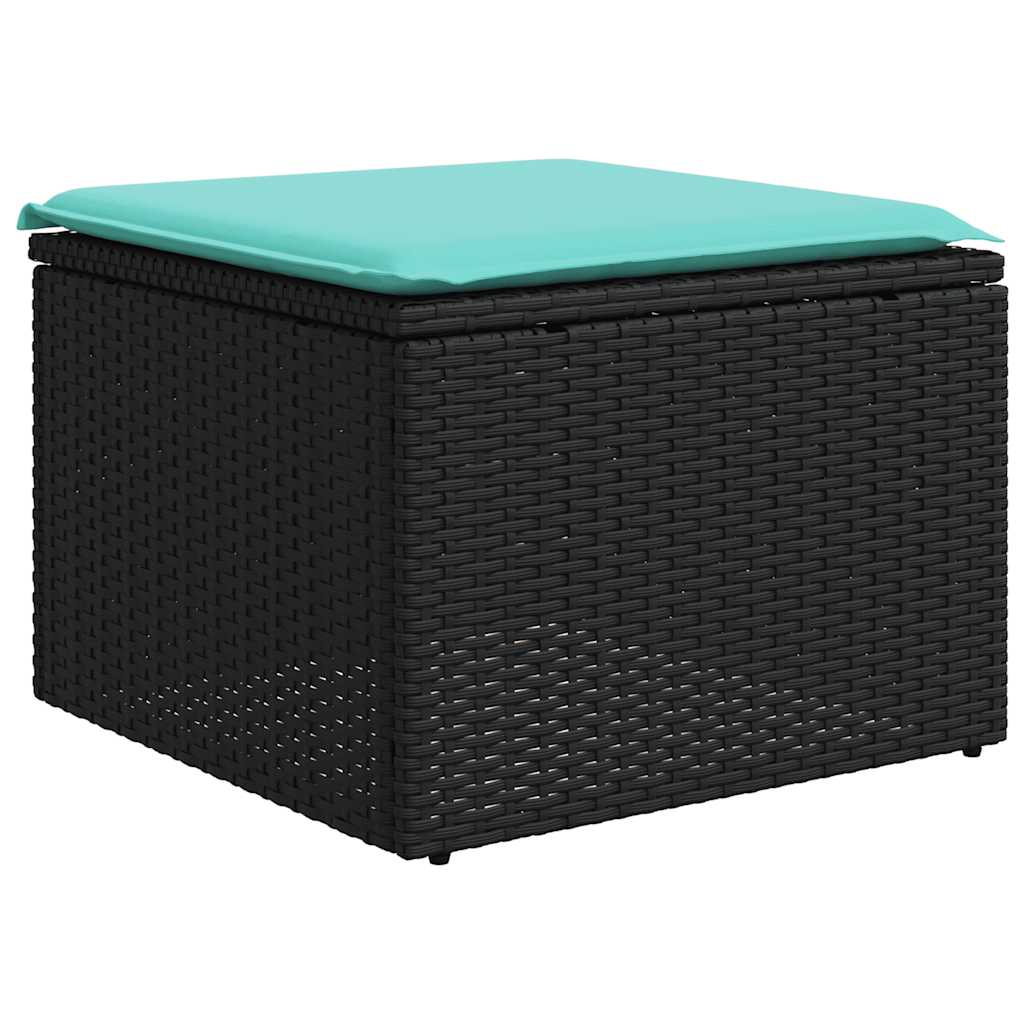 Ensemble de canapé de jardin 7 pcs avec coussins noir résine tressée