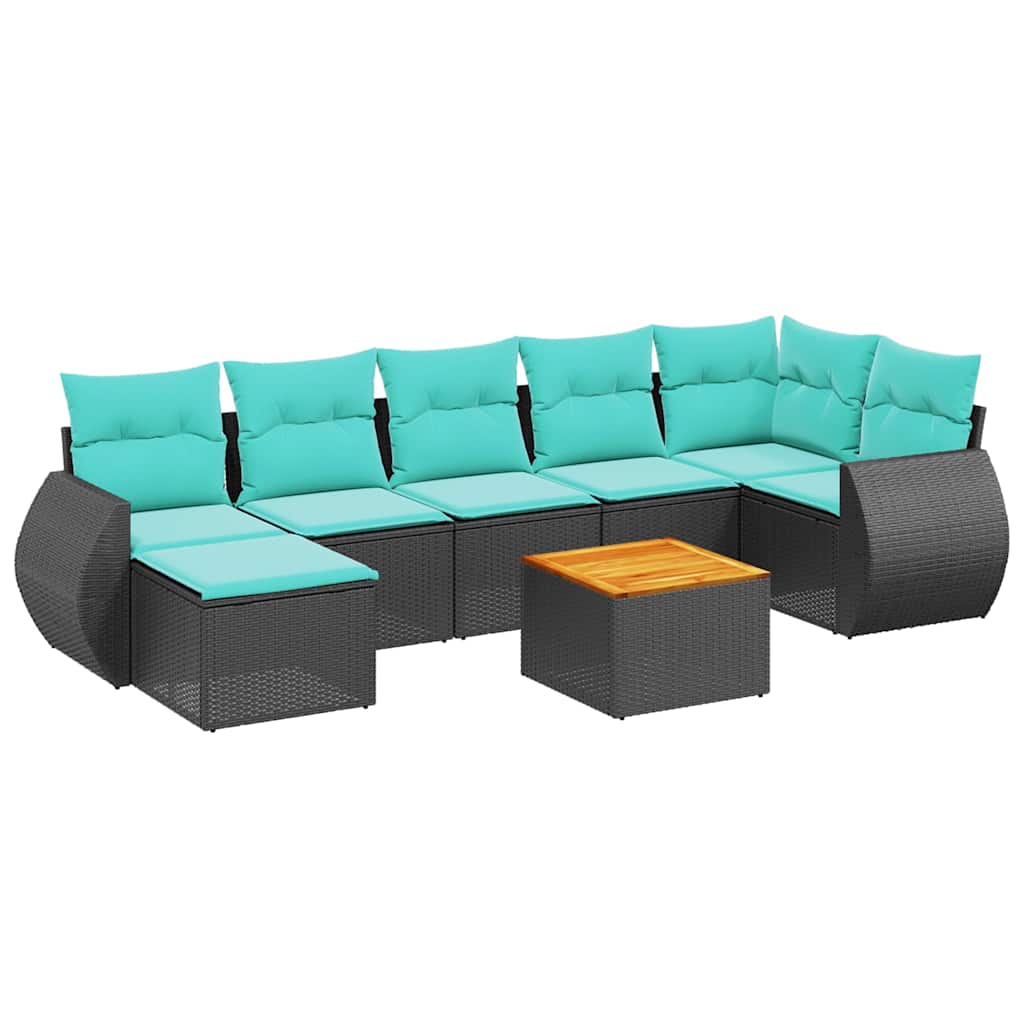 Ensemble de canapé de jardin 8 pcs avec coussins noir résine tressée