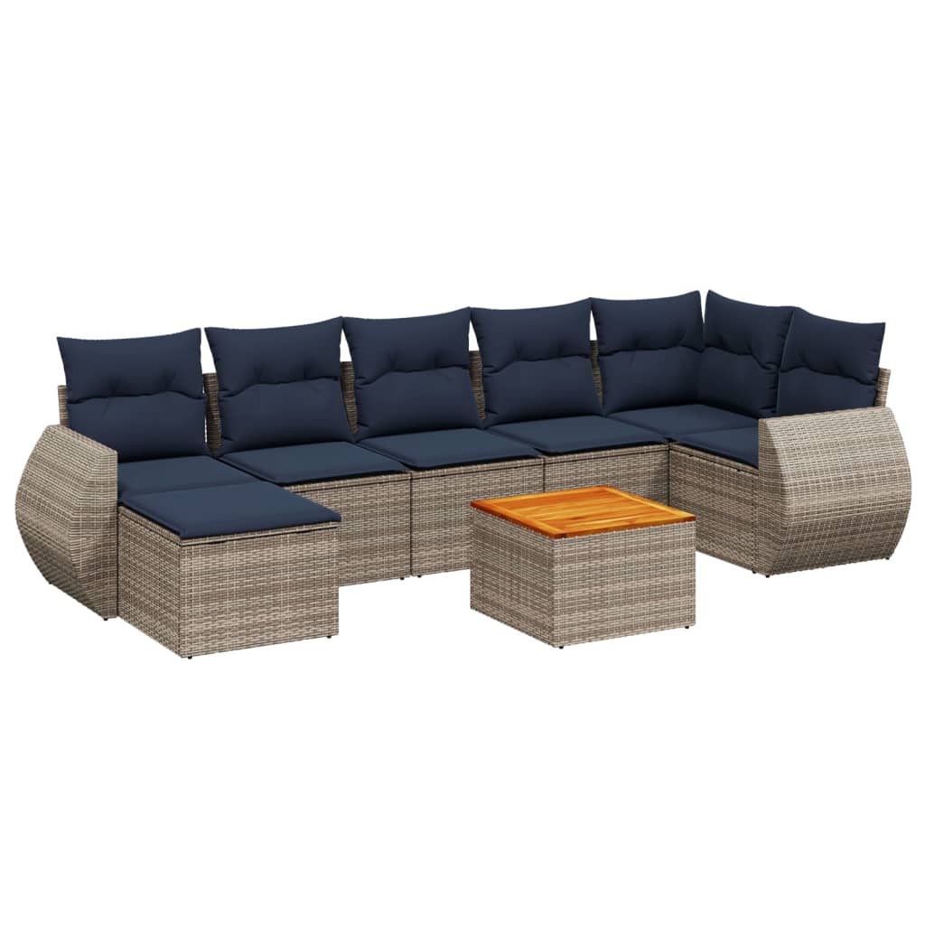 Ensemble de canapé de jardin 8 pcs avec coussins gris résine tressée