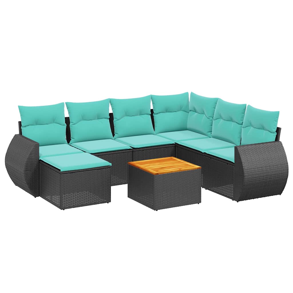 Ensemble de canapé de jardin 8 pcs avec coussins noir résine tressée
