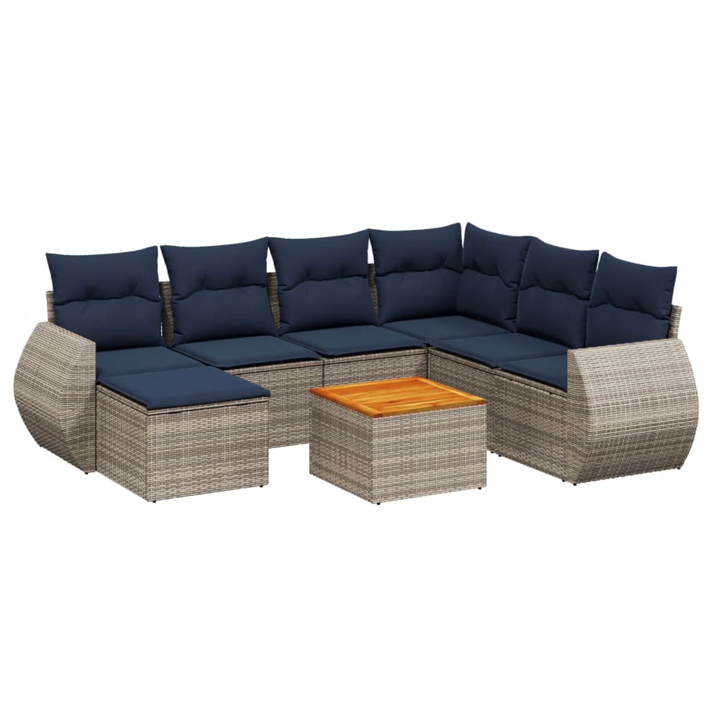 Ensemble de canapé de jardin 8 pcs avec coussins gris résine tressée