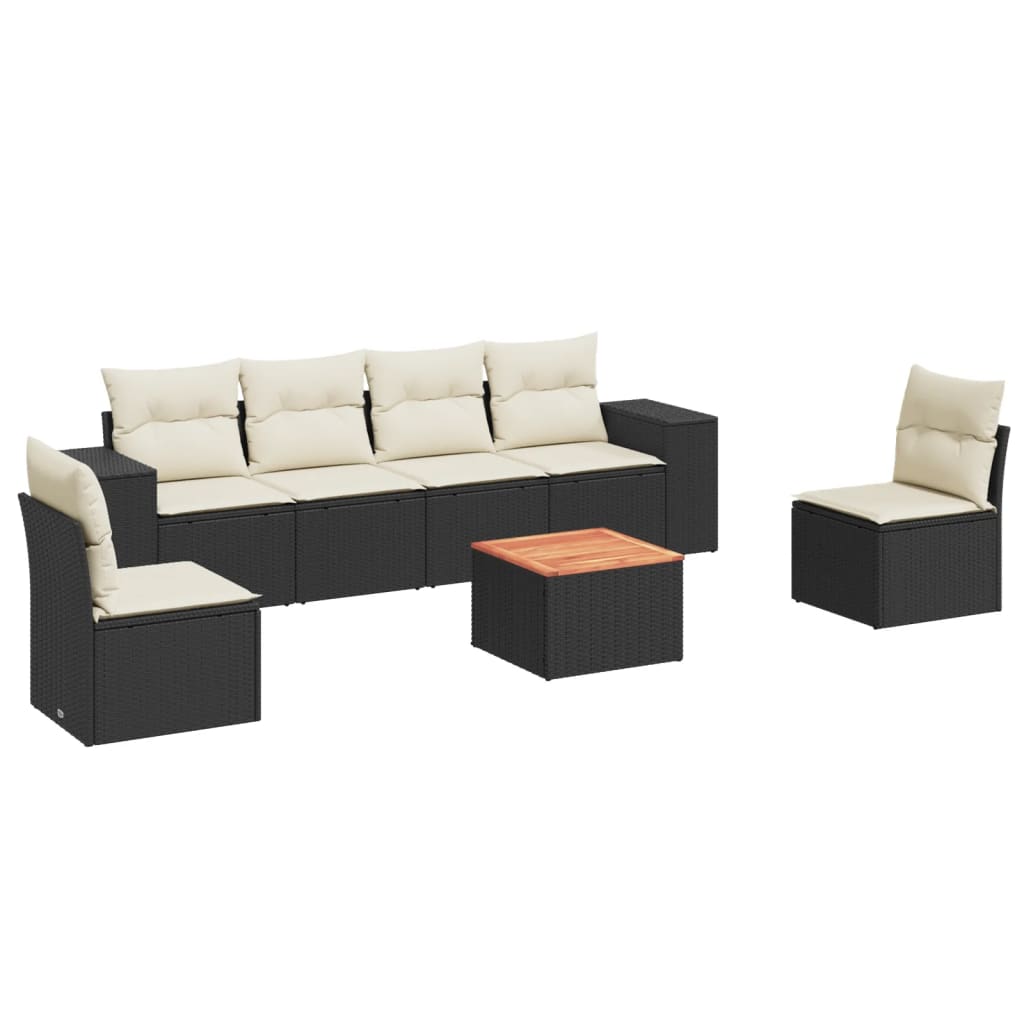 Salon de jardin 7 pcs avec coussins noir résine tressée