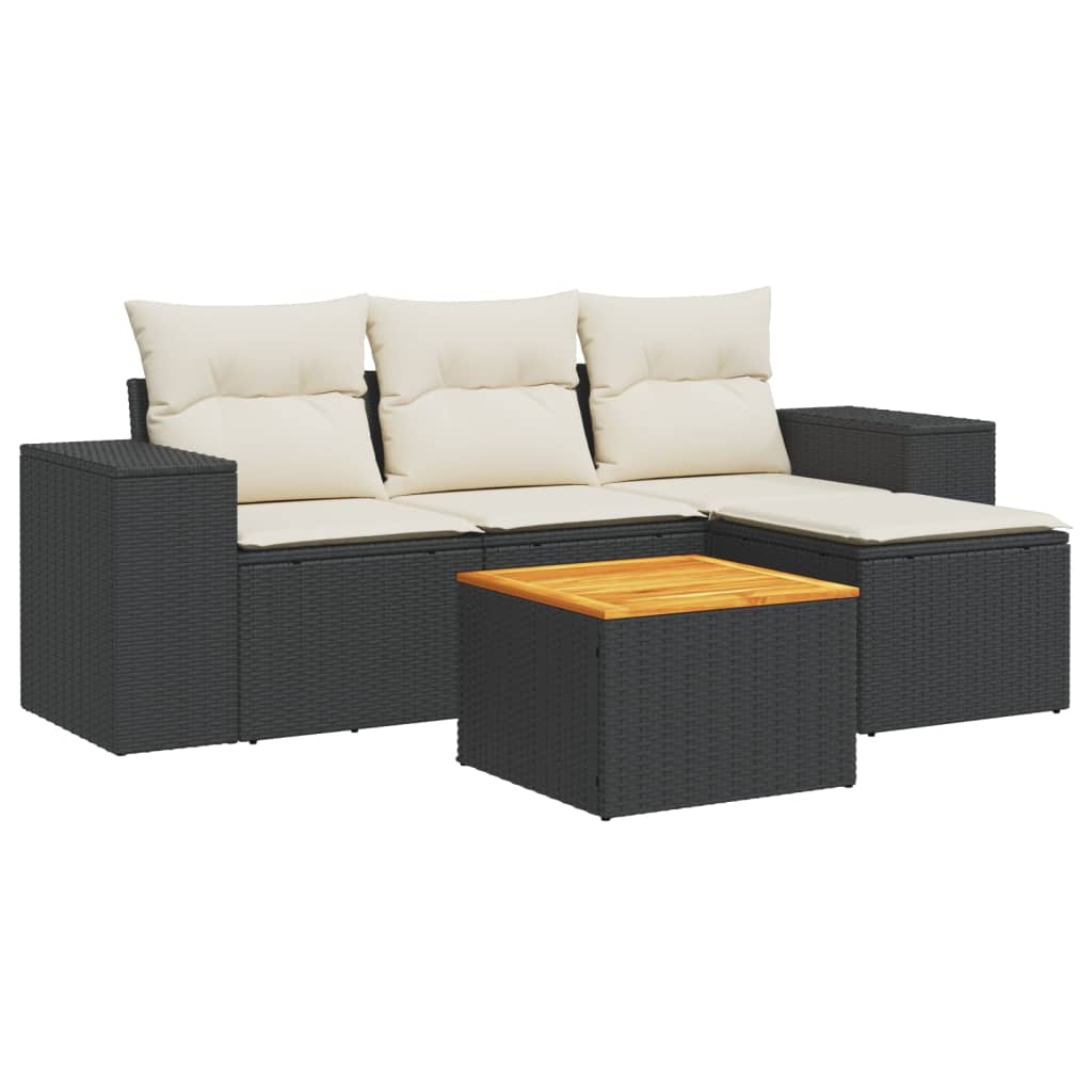 Salon de jardin 5 pcs avec coussins noir résine tressée