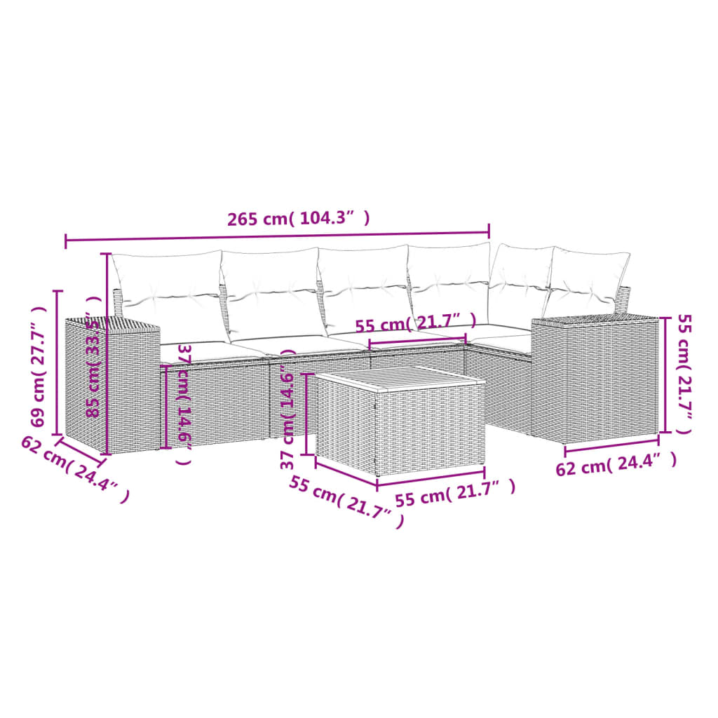 Salon de jardin avec coussins 6 pcs beige résine tressée