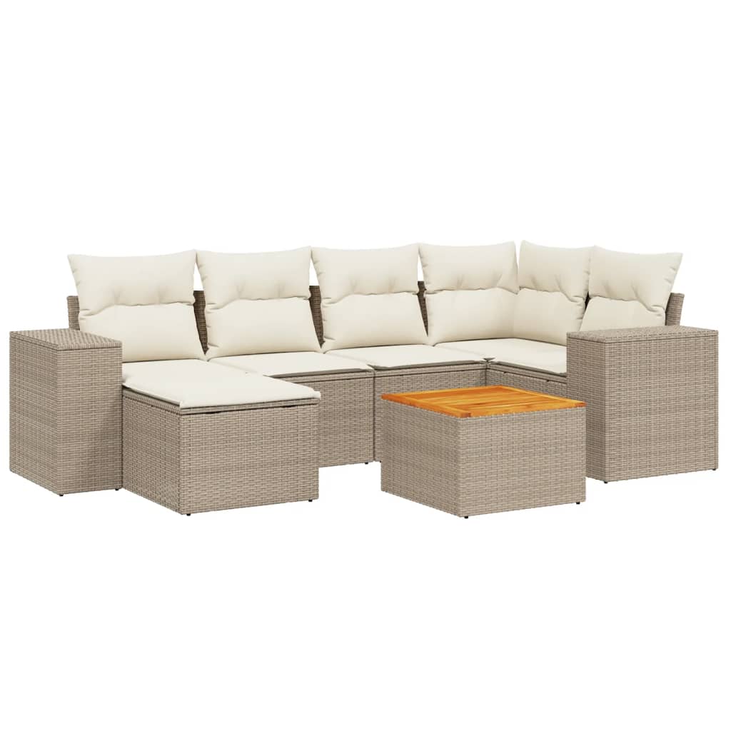 Salon de jardin avec coussins 7 pcs beige résine tressée