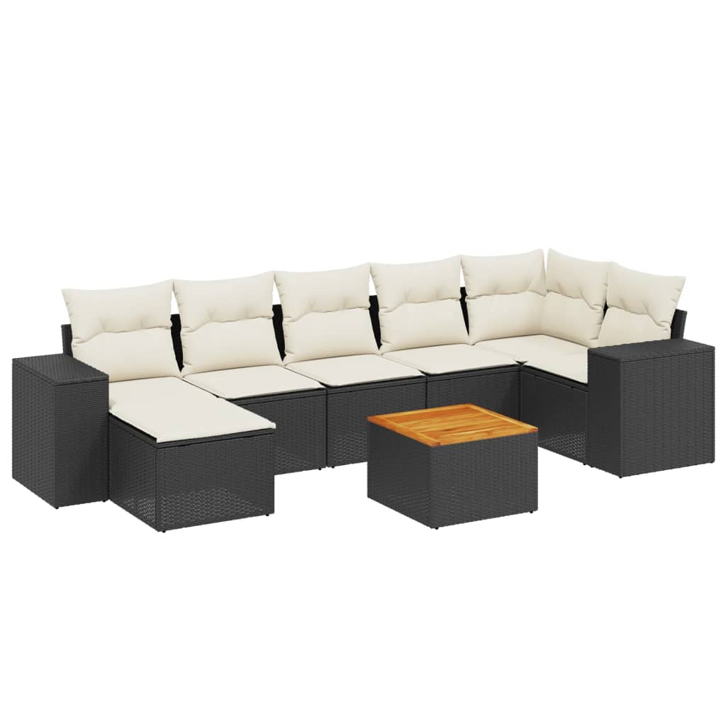 Salon de jardin 8 pcs avec coussins noir résine tressée