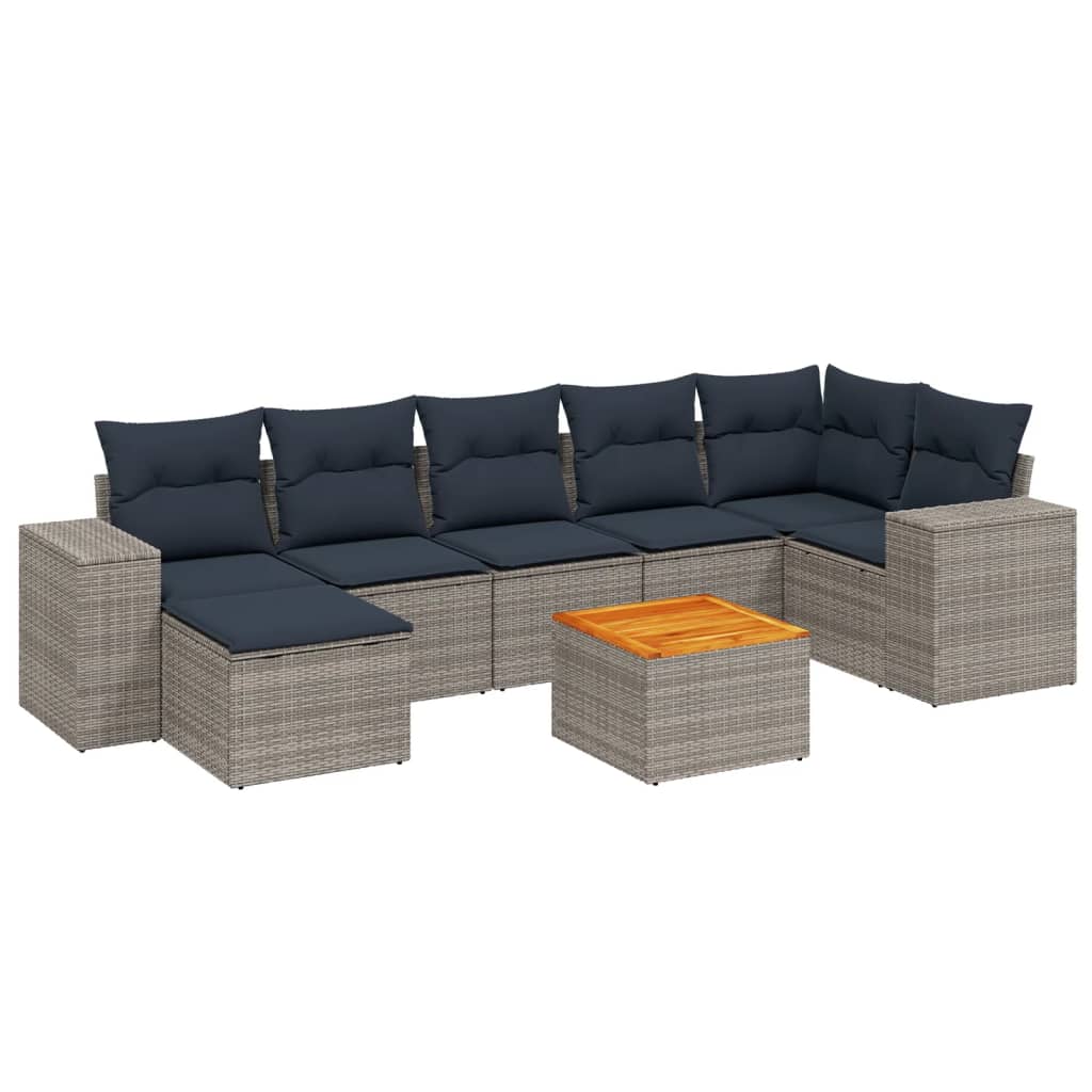 Ensemble de canapé de jardin 8 pcs avec coussins gris résine tressée
