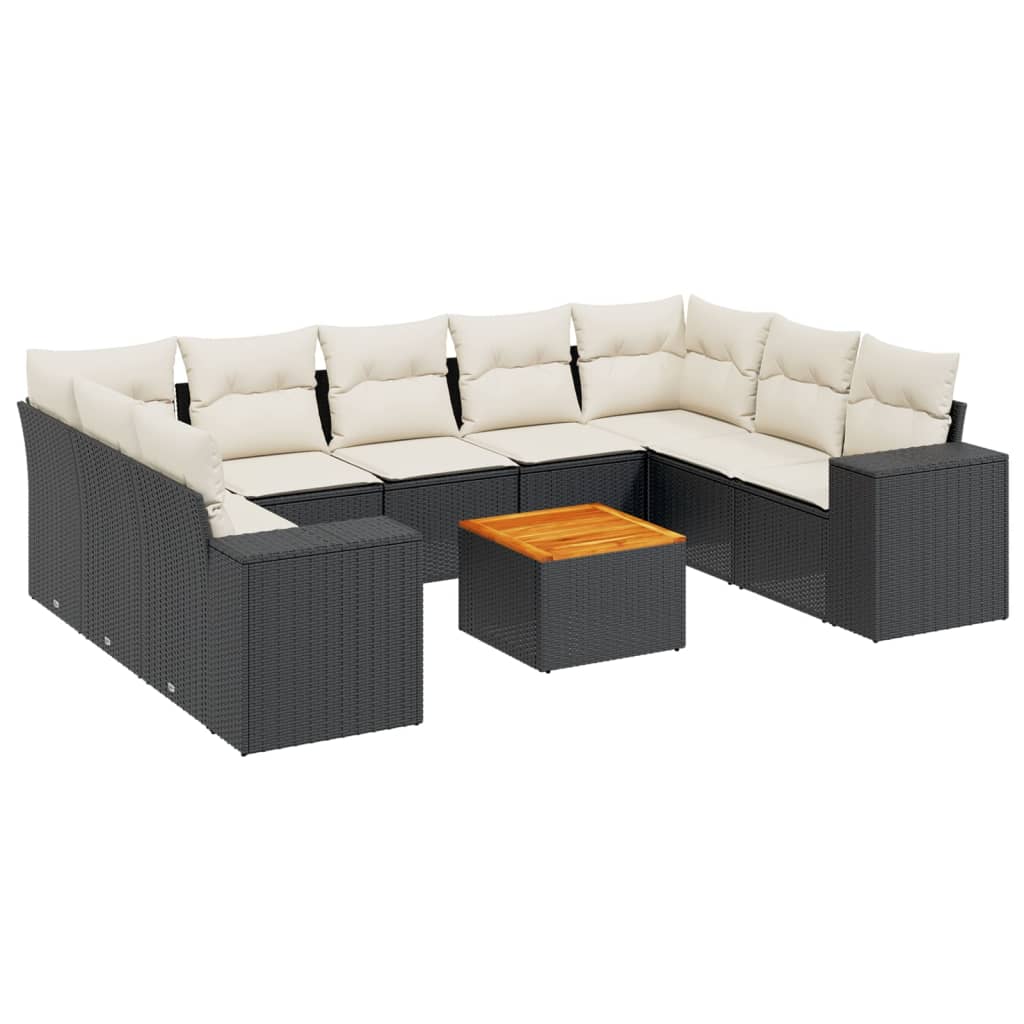 Salon de jardin 10 pcs avec coussins noir résine tressée