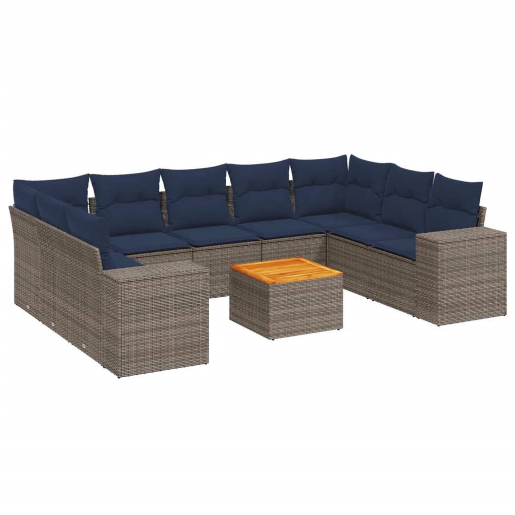 Ensemble de canapé de jardin 10 pcs avec coussins gris résine tressée