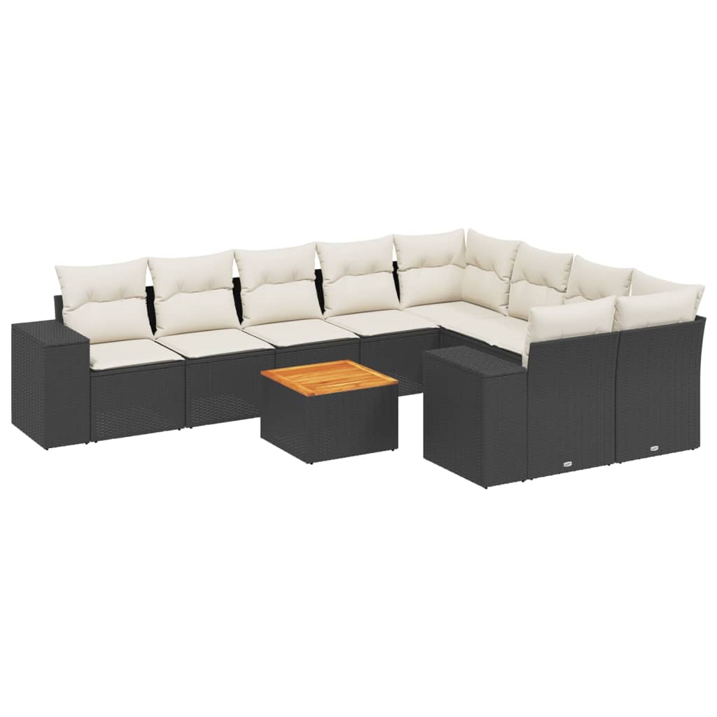Salon de jardin 10 pcs avec coussins noir résine tressée