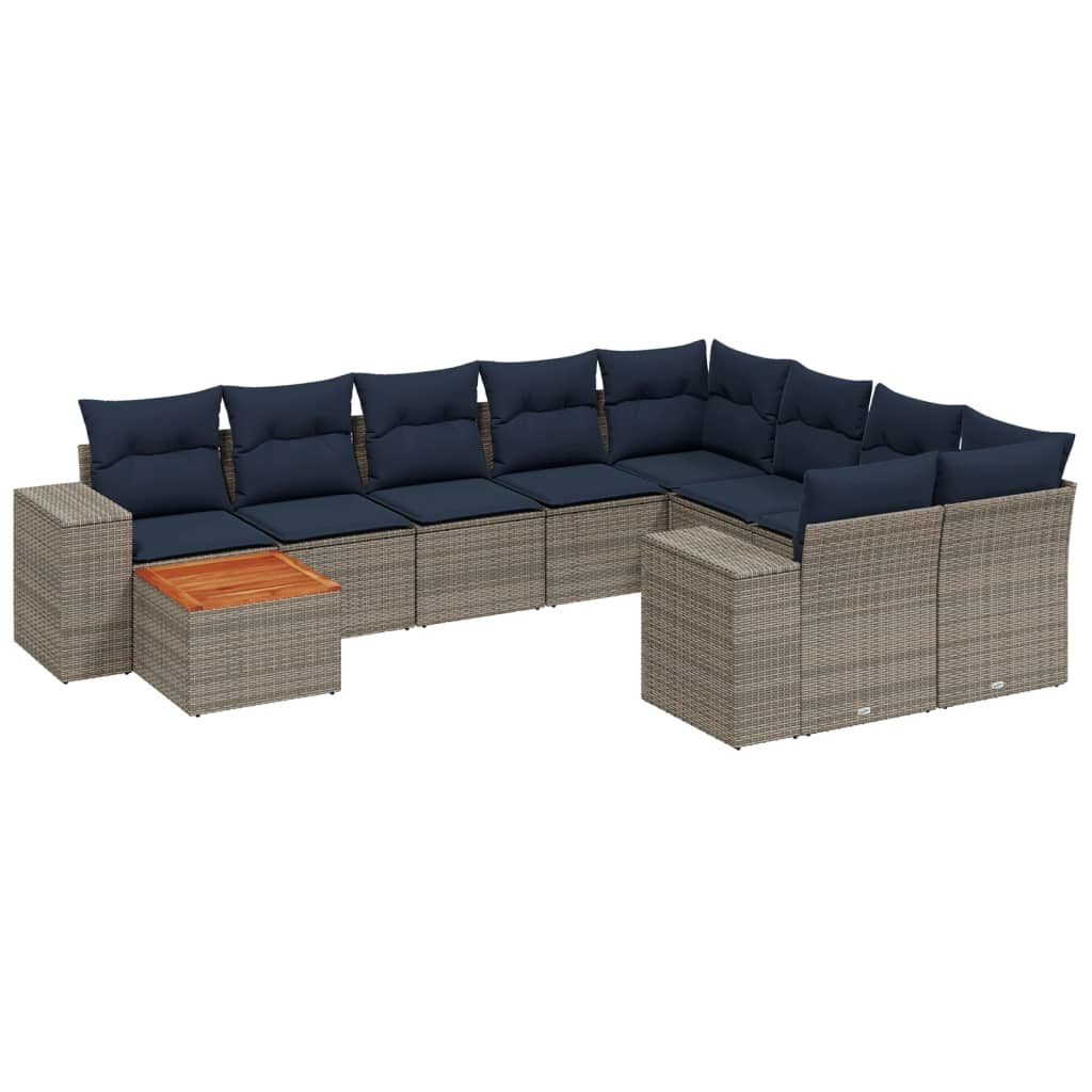 Ensemble de canapé de jardin 10 pcs avec coussins gris résine tressée