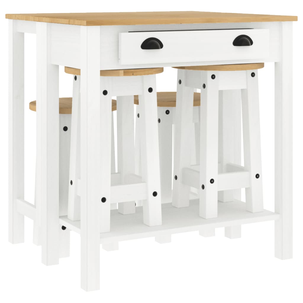 Ensemble de bar 5 pcs Blanc Bois de pin massif - XIOS