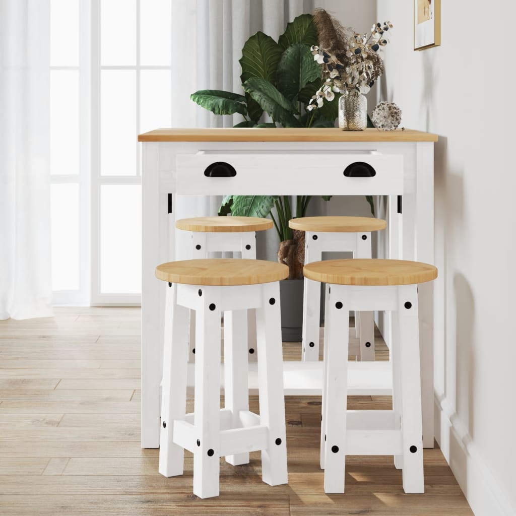 Ensemble de bar 5 pcs Blanc Bois de pin massif - XIOS