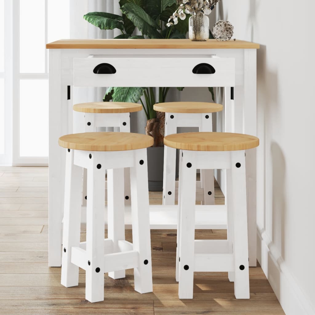 Ensemble de bar 5 pcs Blanc Bois de pin massif - XIOS