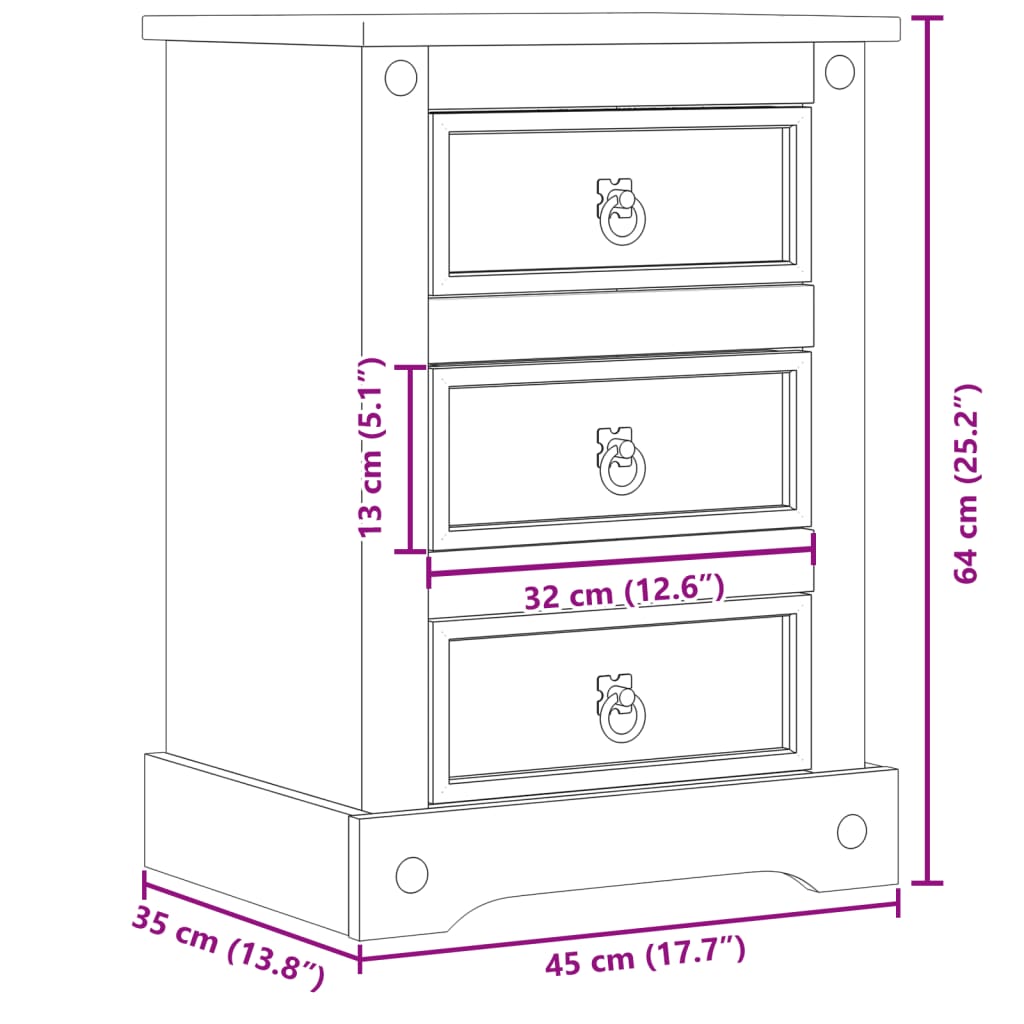 Table de chevet Corona 45x35x64 cm bois de pin massif - XIOS