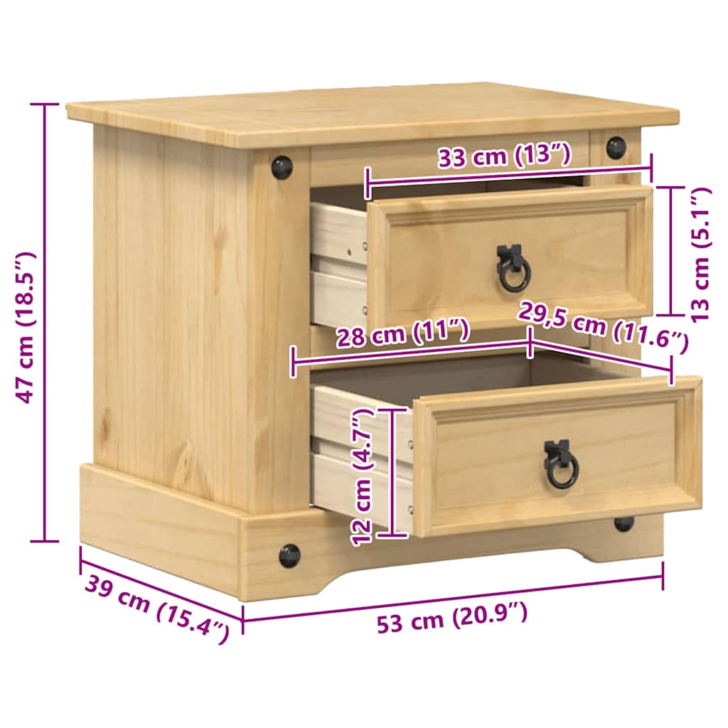 Table de chevet Corona 53x39x47 cm bois de pin massif - XIOS