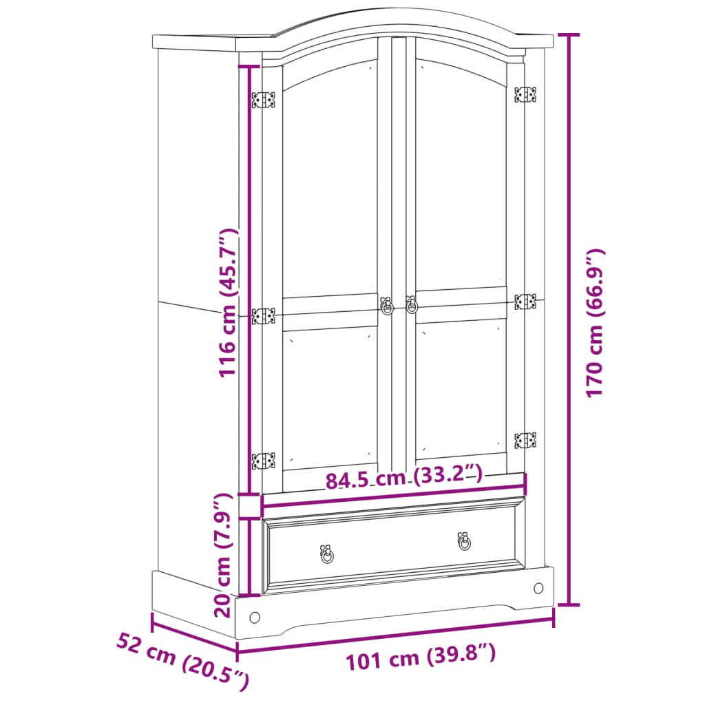 Armoire « Corona » 101 x 52 x 170 cm Bois massif Pin - XIOS