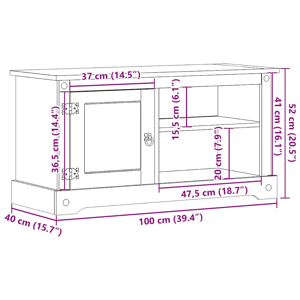 Meuble TV Corona 100x40x52 cm bois de pin massif - XIOS