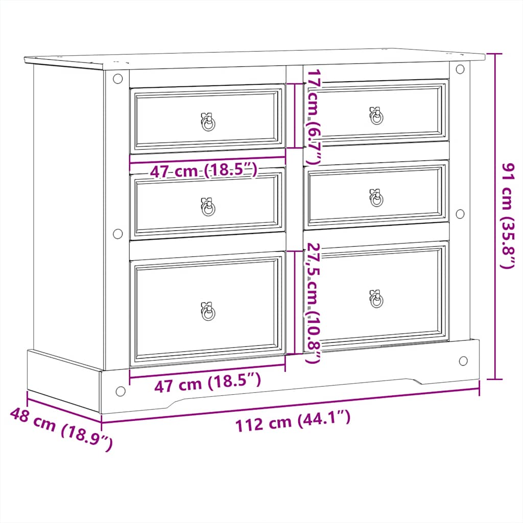 Commode Corona 112x48x91 cm bois massif de pin - XIOS