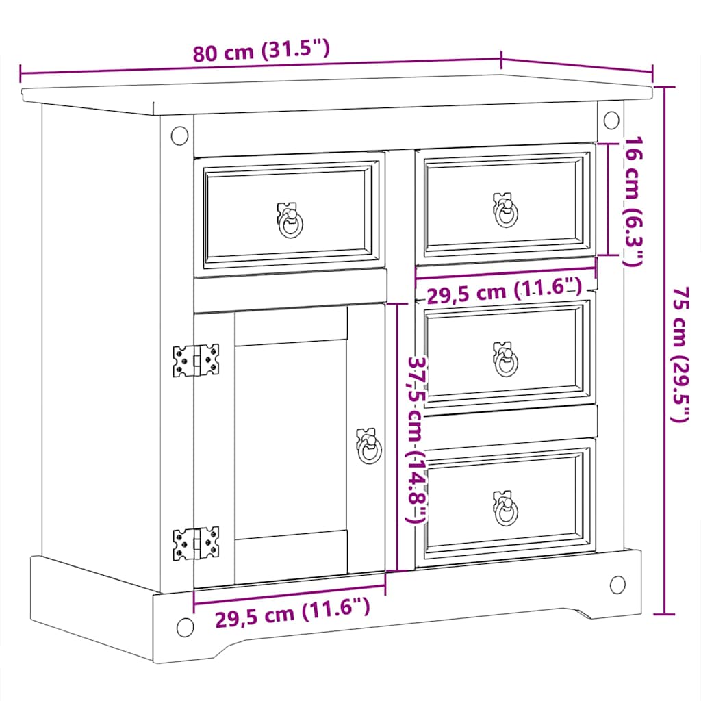 Buffet Corona 80x40x75 cm bois massif de pin - XIOS