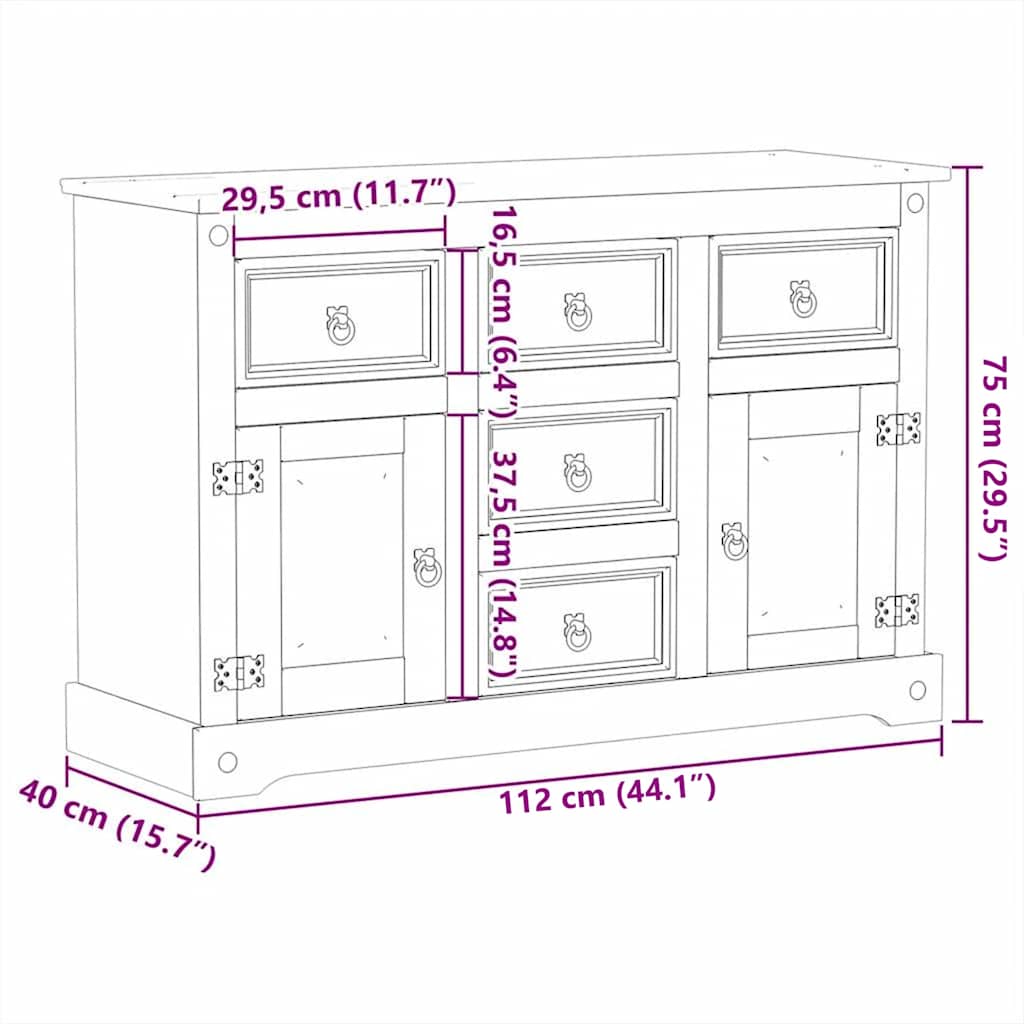 Buffet Corona 112x40x75 cm bois massif de pin - XIOS