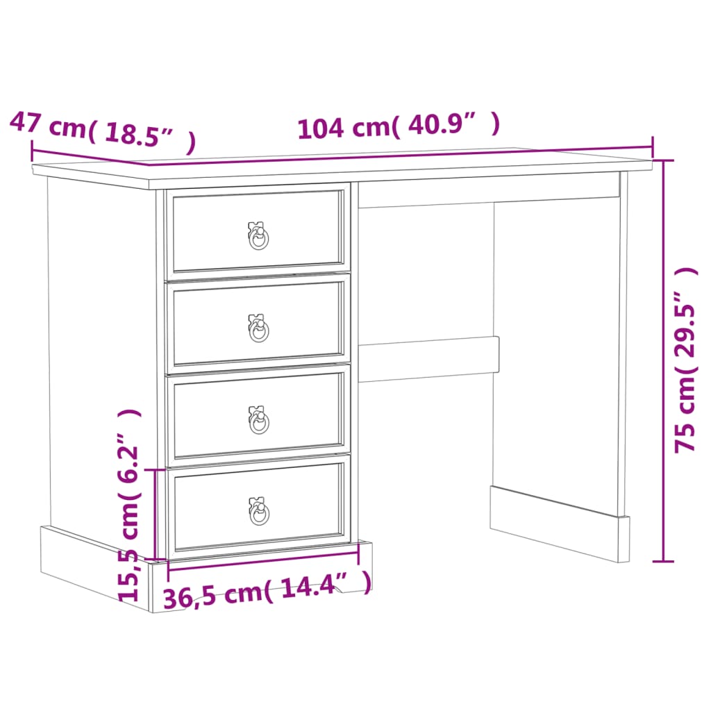 Coiffeuse Corona 104x47x75 cm bois de pin massif - XIOS