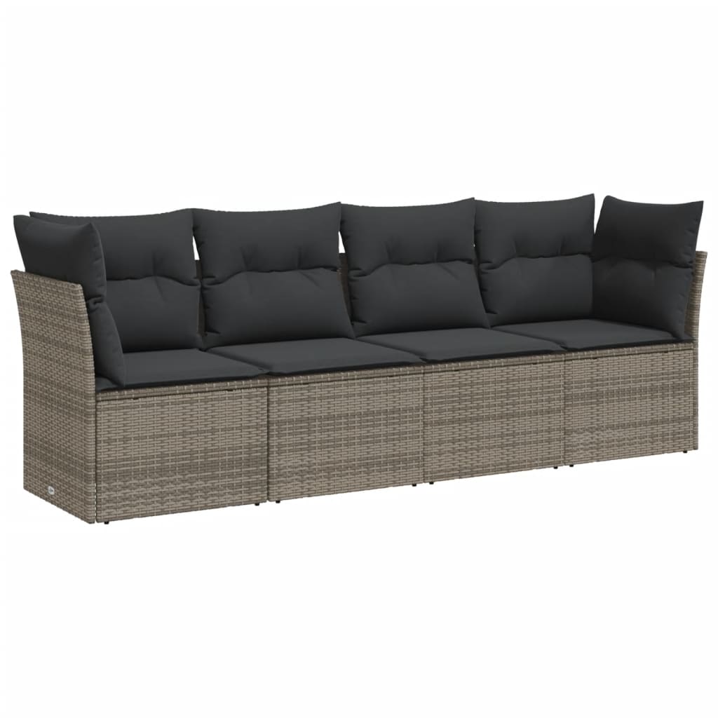 Salon de jardin 4 pcs avec coussins gris résine tressée