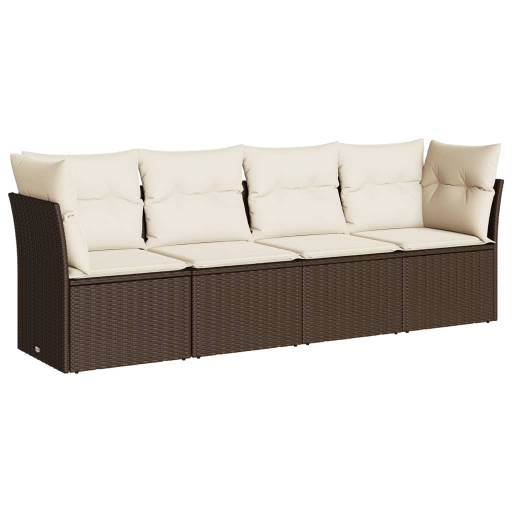 Salon de jardin 4 pcs avec coussins marron résine tressée
