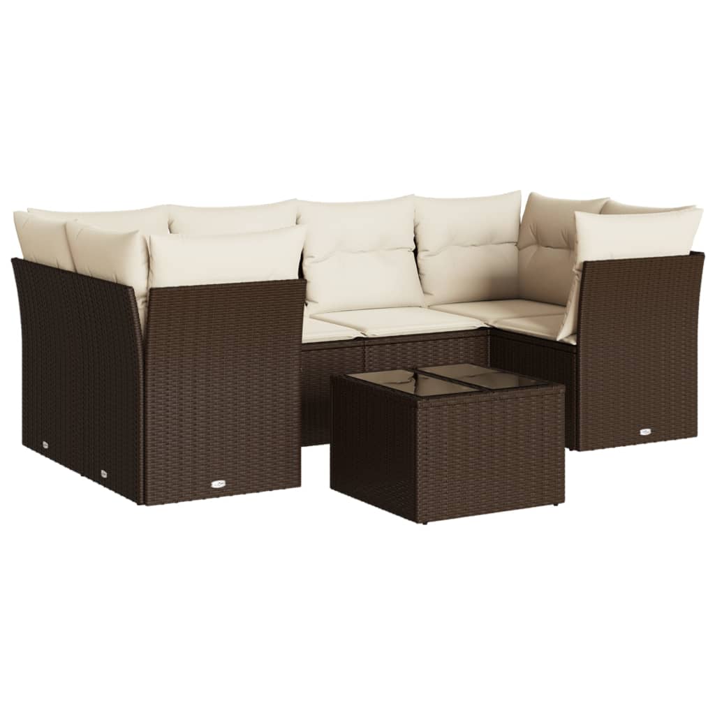 Salon de jardin avec coussins 7 pcs marron résine tressée