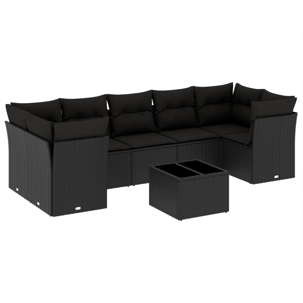 Salon de jardin 8 pcs avec coussins noir résine tressée