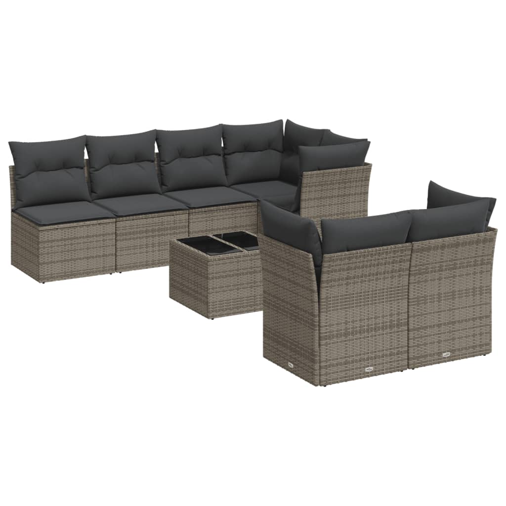 Salon de jardin 8 pcs avec coussins gris résine tressée