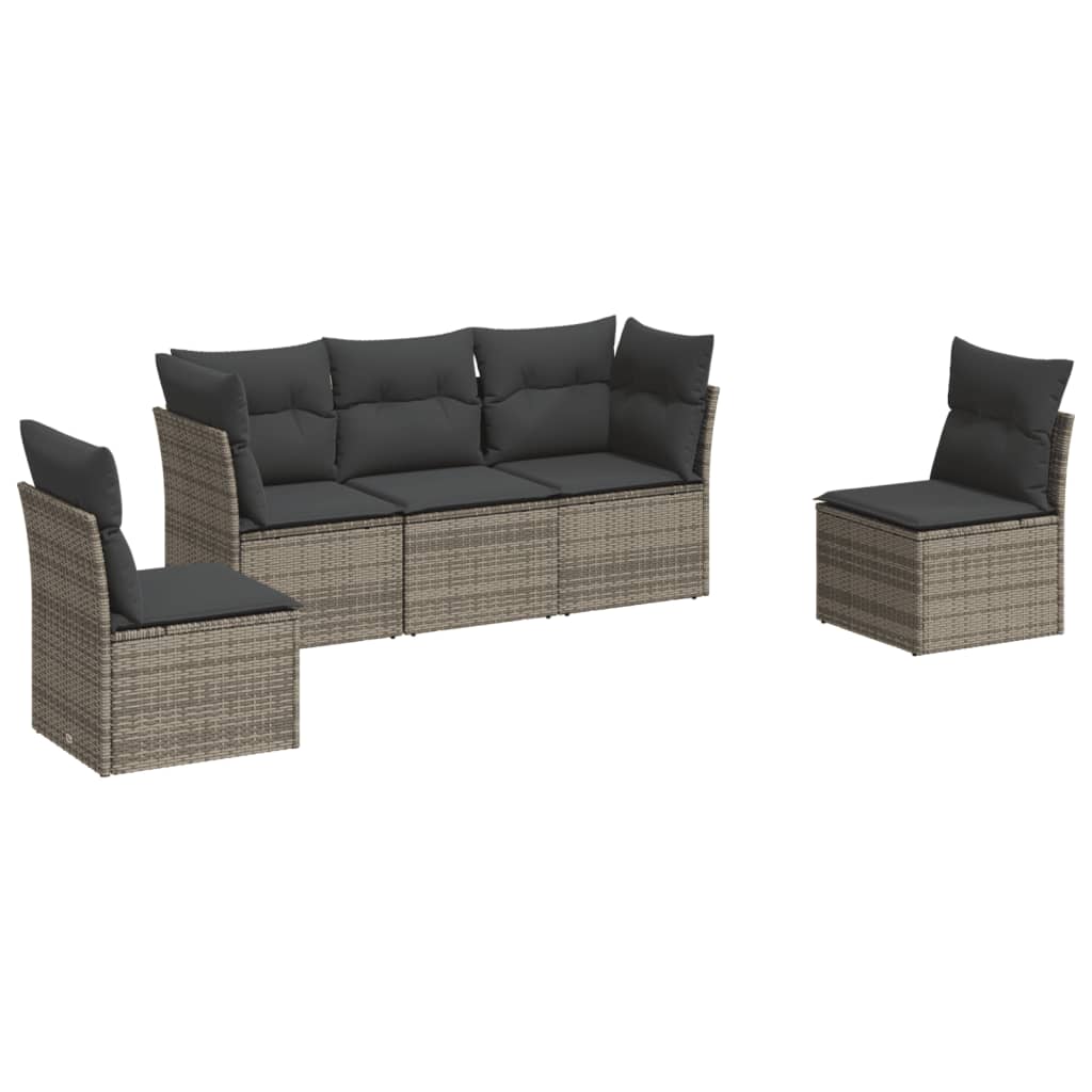 Salon de jardin 5 pcs avec coussins gris résine tressée