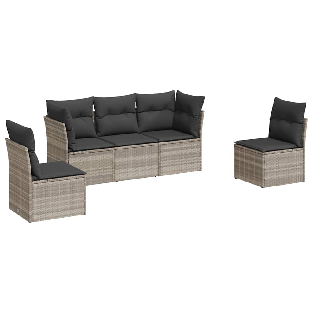 Salon de jardin 5 pcs avec coussins gris clair résine tressée