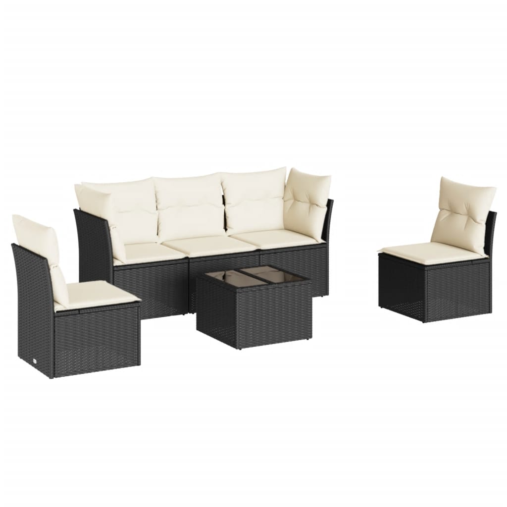 Salon de jardin 6 pcs avec coussins noir résine tressée