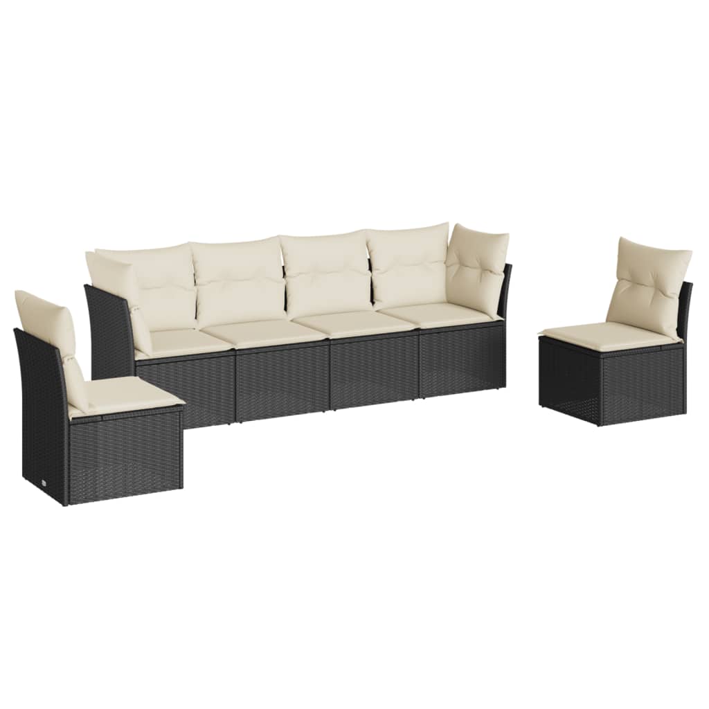 Salon de jardin 6 pcs avec coussins noir résine tressée