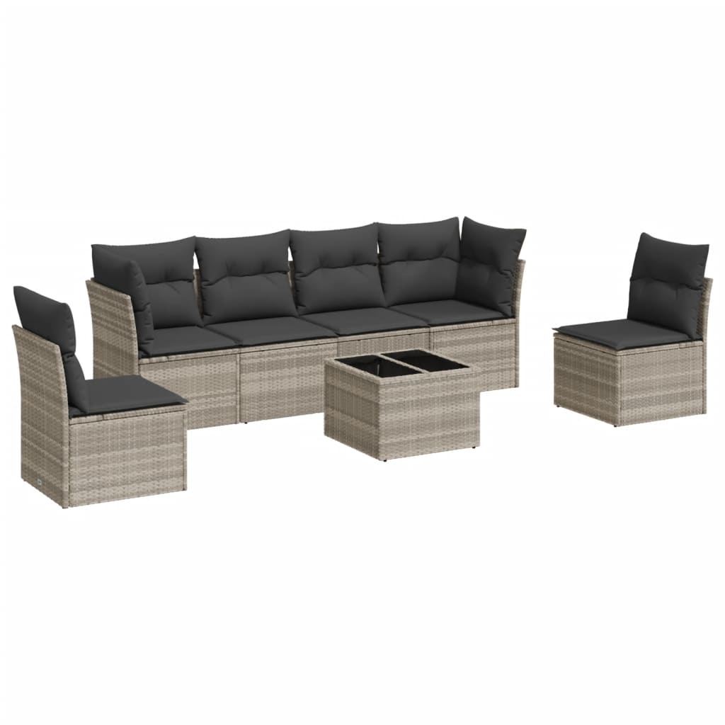 Salon de jardin avec coussins 7 pcs gris clair résine tressée
