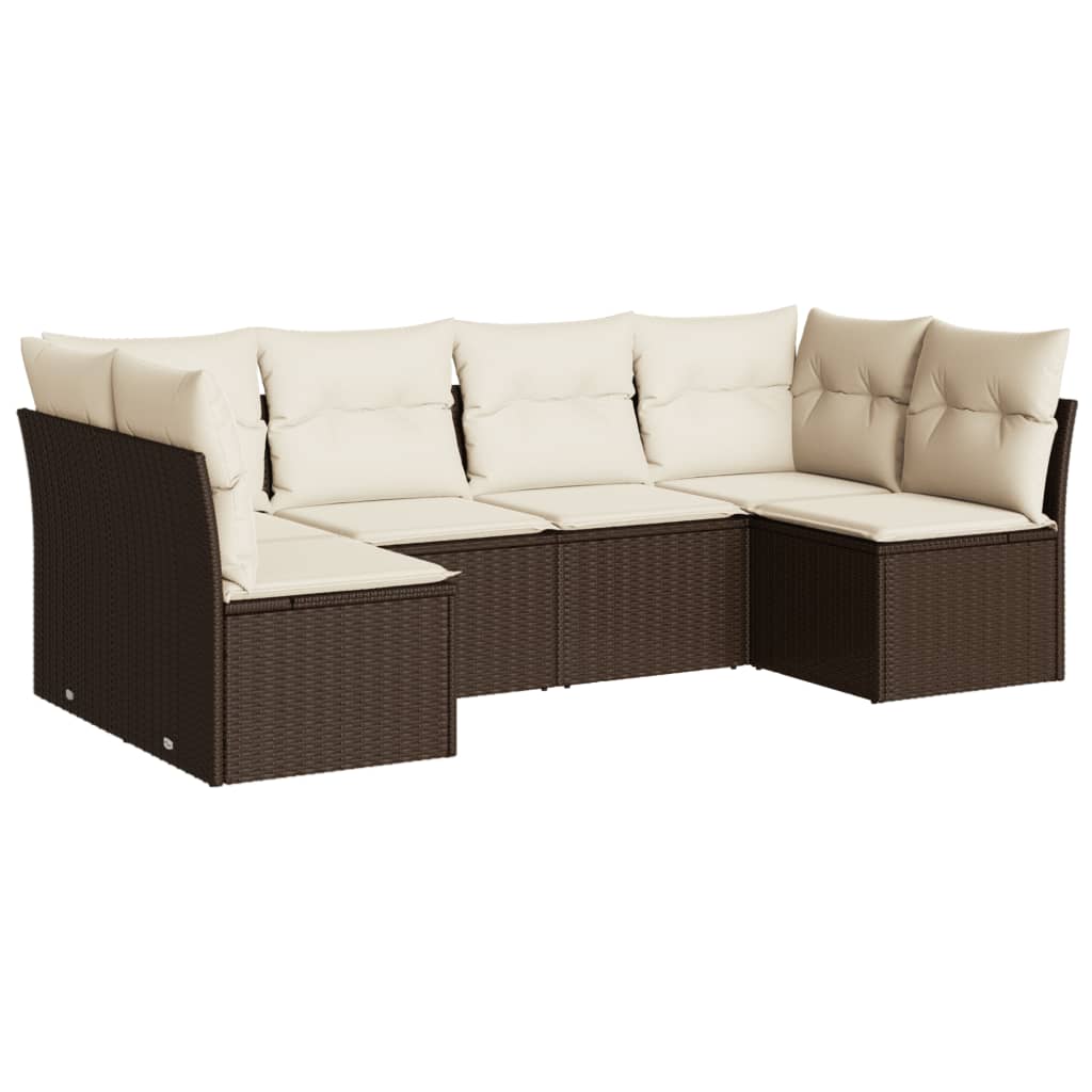 Salon de jardin avec coussins 6 pcs marron résine tressée