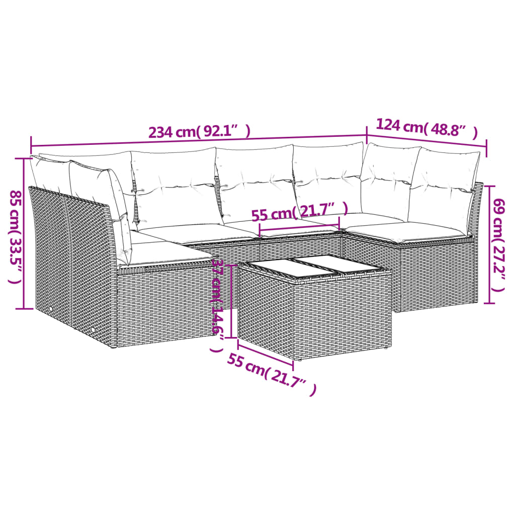 Salon de jardin avec coussins 7 pcs gris clair résine tressée