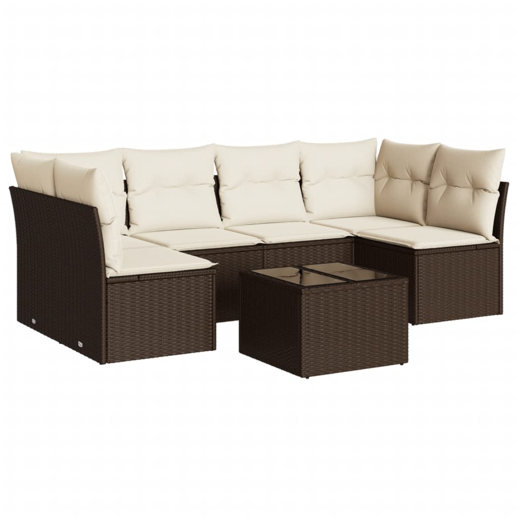 Salon de jardin avec coussins 7 pcs marron résine tressée