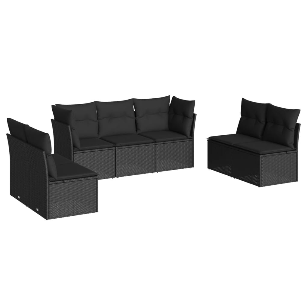 Salon de jardin 7 pcs avec coussins noir résine tressée