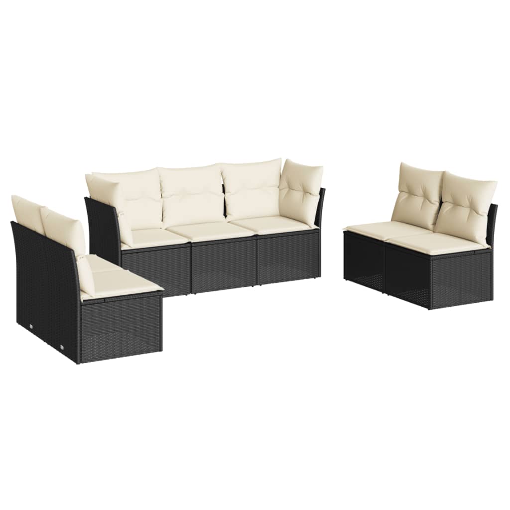 Salon de jardin 7 pcs avec coussins noir résine tressée