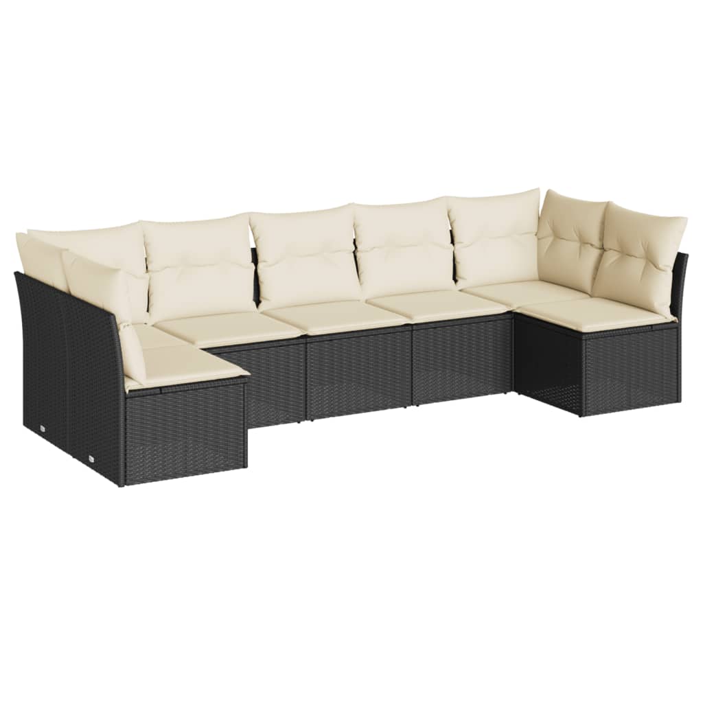 Salon de jardin 7 pcs avec coussins noir résine tressée