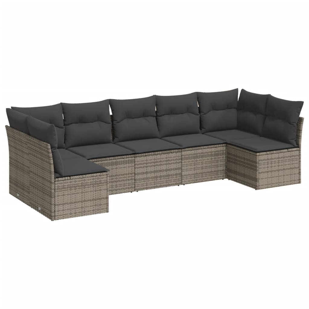 Salon de jardin avec coussins 7 pcs gris résine tressée