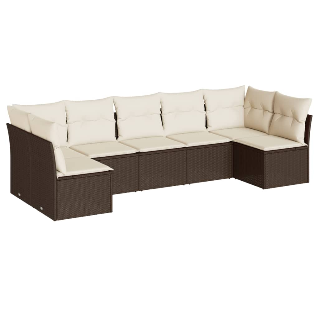 Salon de jardin avec coussins 7 pcs marron résine tressée